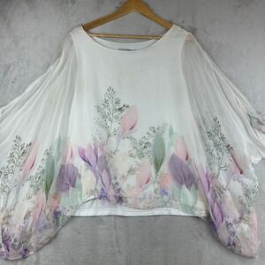VIOLA BORGHI Womens large Floral Blouse Made in Italy Sheer Bell‎ Sleeve